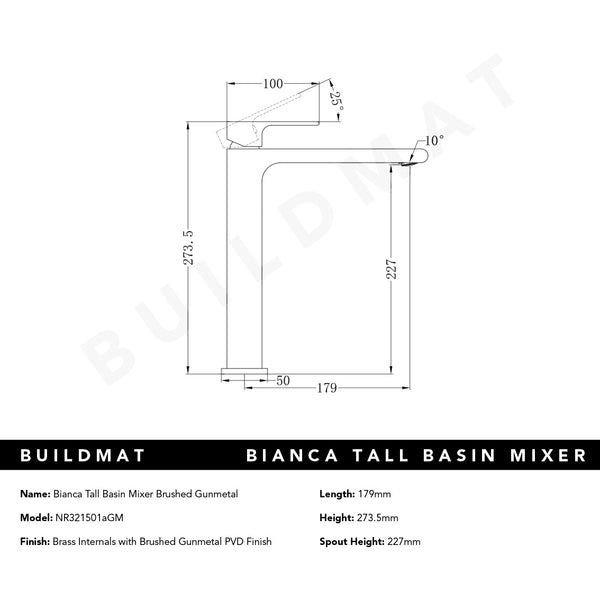 Nero Bianca Tall Basin Mixer Brushed Gunmetal