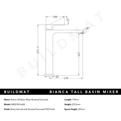 Bianca Tall Basin Mixer Brushed Gunmetal