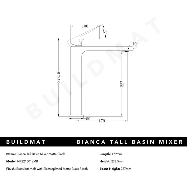 Nero Bianca Tall Basin Mixer Matte Black