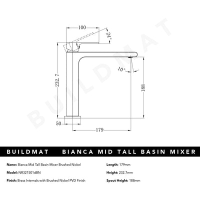 Bianca Mid Tall Basin Mixer Brushed Nickel