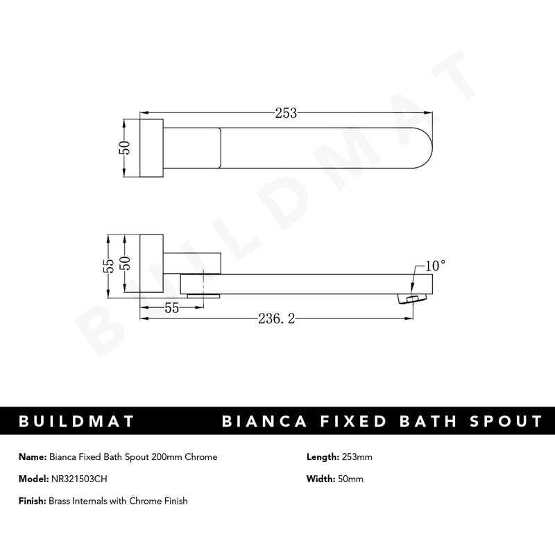 Bianca Bath Spout 200mm Chrome