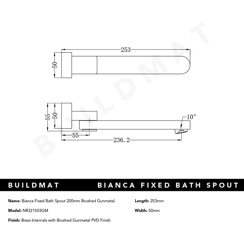 Bianca Bath Spout 200mm Brushed Gunmetal