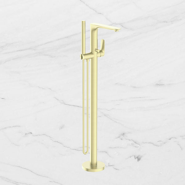 Nero Bianca Freestanding Bath Mixer with Hand Shower Brushed Gold