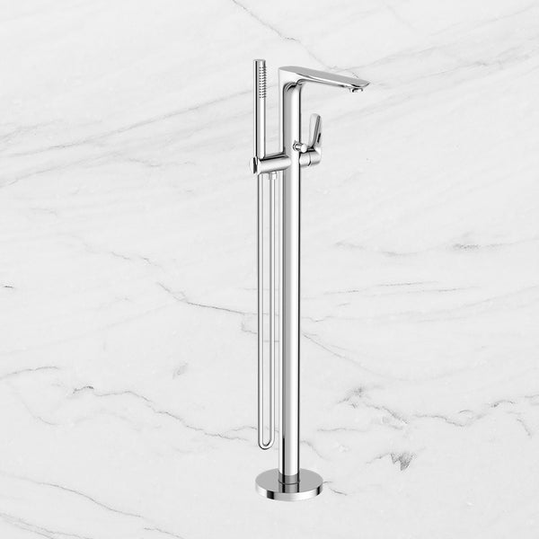 Nero Bianca Freestanding Bath Mixer with Hand Shower Chrome