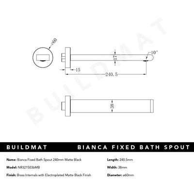 Bianca Bath Spout 240mm Matte Black