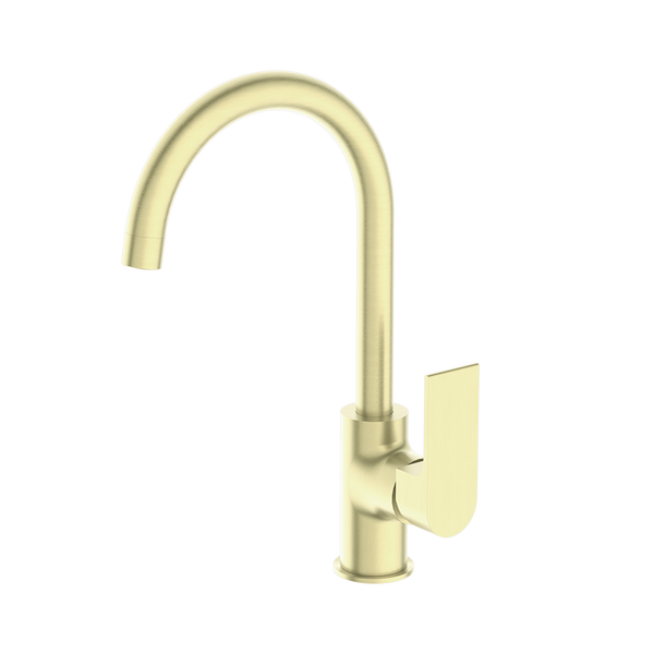 Nero Bianca Kitchen Mixer Gooseneck Spout Brushed Gold