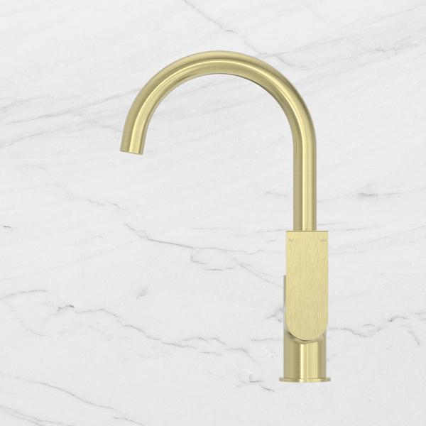 Nero Bianca Kitchen Mixer Gooseneck Spout Brushed Gold