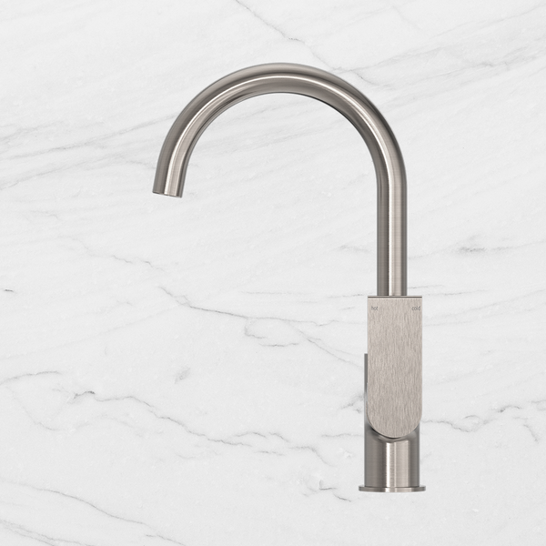 Nero Bianca Kitchen Mixer Gooseneck Spout Brushed Nickel