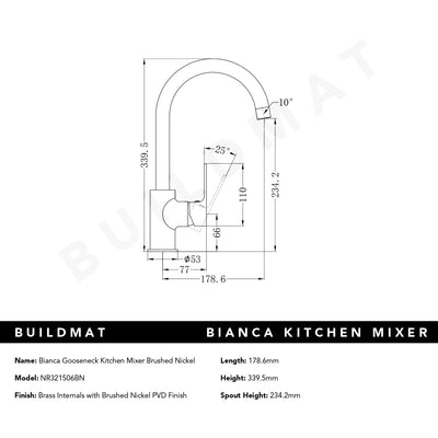 Bianca Kitchen Mixer Gooseneck Spout Brushed Nickel