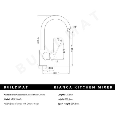 Bianca Kitchen Mixer Gooseneck Spout Chrome