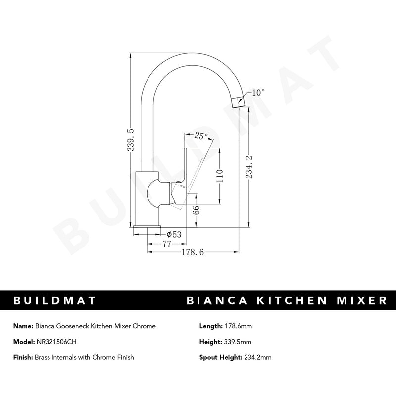 Bianca Kitchen Mixer Gooseneck Spout Chrome