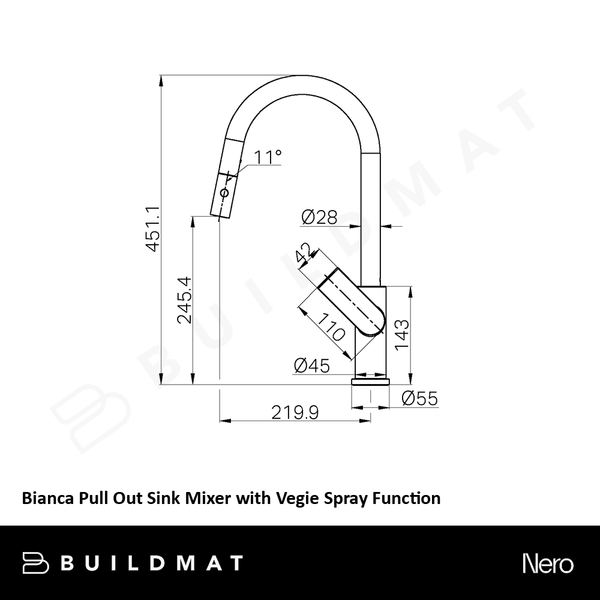 Nero Bianca Pull Out Sink Mixer with Vegie Spray Function Gunmetal