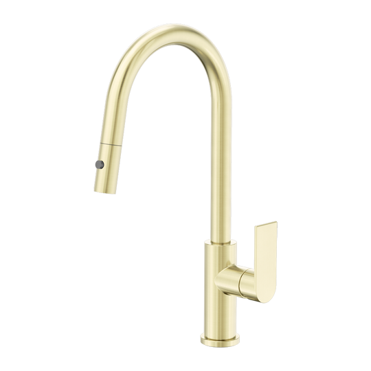 Nero Bianca Pull Out Sink Laundry Tap Mixer with Vegie Spray Function Brushed Gold