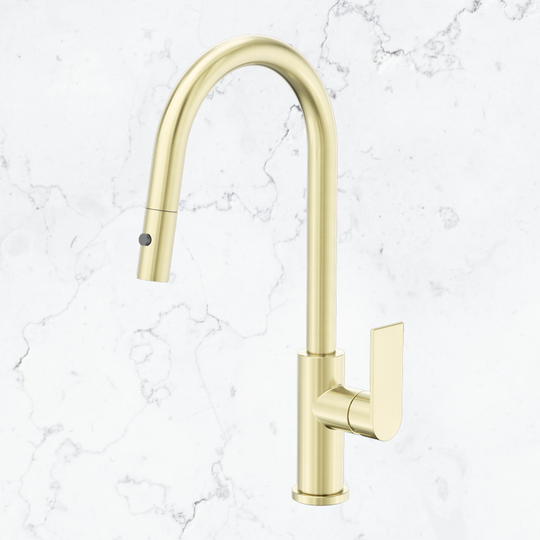 Nero Bianca Pull Out Sink Laundry Tap Mixer with Vegie Spray Function Brushed Gold