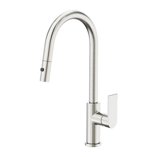 Nero Bianca Pull Out Sink Laundry Tap Mixer with Vegie Spray Function Brushed Nickel