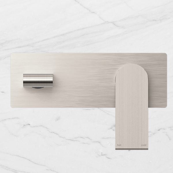 Nero Bianca Wall Basin/Bath Mixer 187mm Brushed Nickel