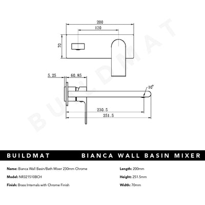 Bianca Wall Basin/Bath Mixer 230mm Chrome