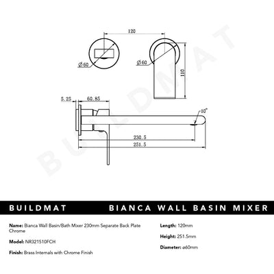 Bianca Wall Basin/Bath Mixer Separate Backplate 230mm Chrome
