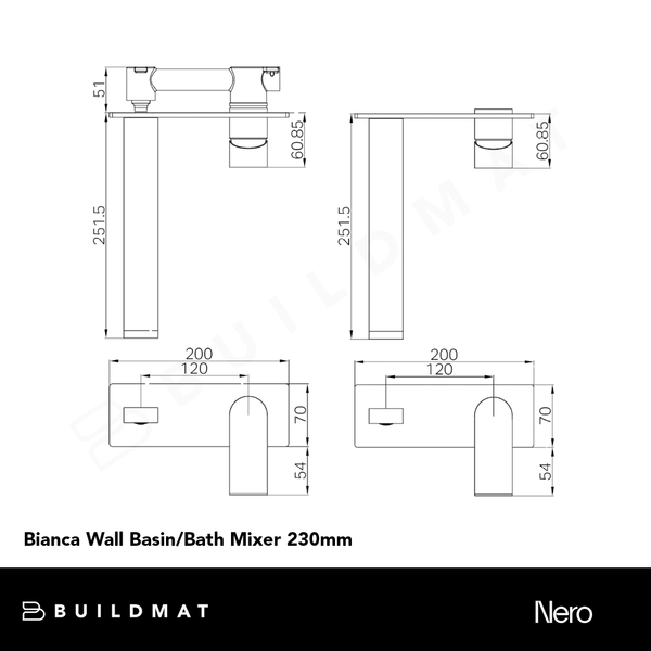 Nero Bianca Wall Basin/Bath Mixer 230mm Brushed Bronze