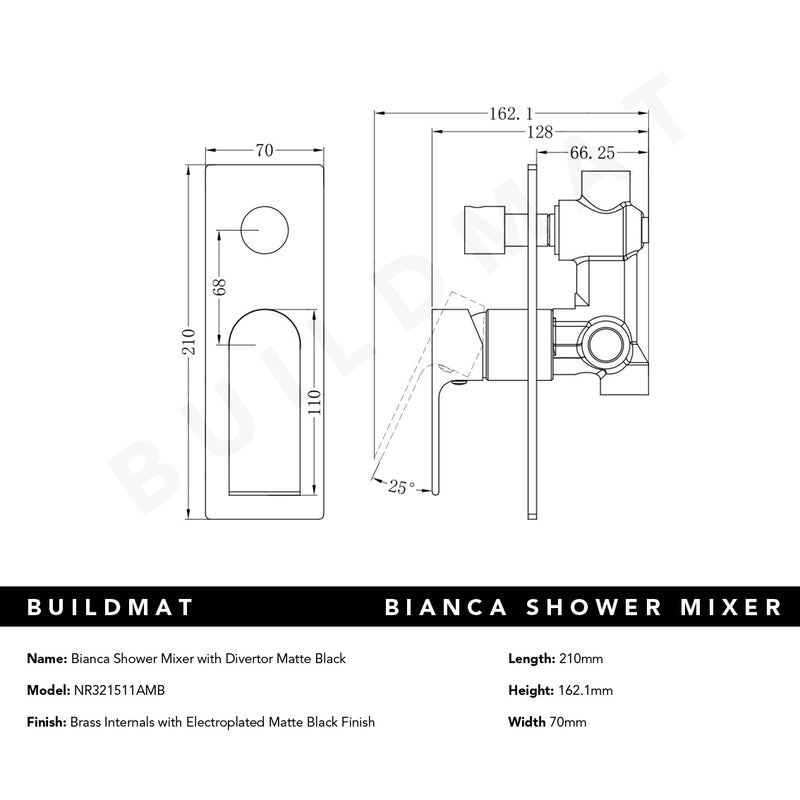 Bianca Shower Mixer with Divertor Matte Black