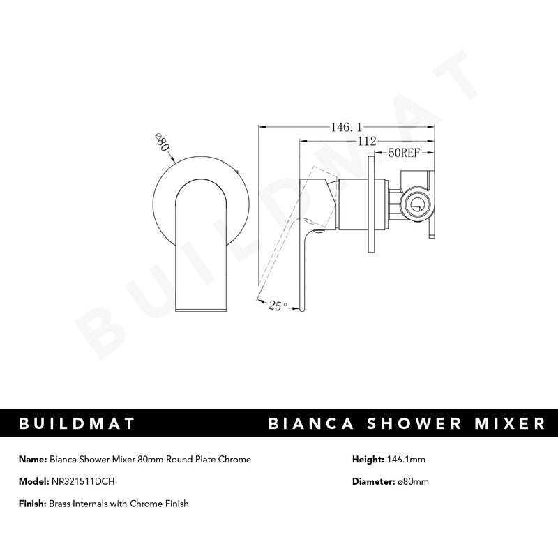 Bianca Shower Mixer with 80mm Round Plate Chrome