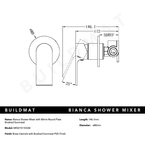 Nero Bianca Shower Mixer with 80mm Round Plate Gunmetal