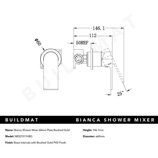 Nero Bianca Shower Mixer with 60mm Round Plate Brushed Gold