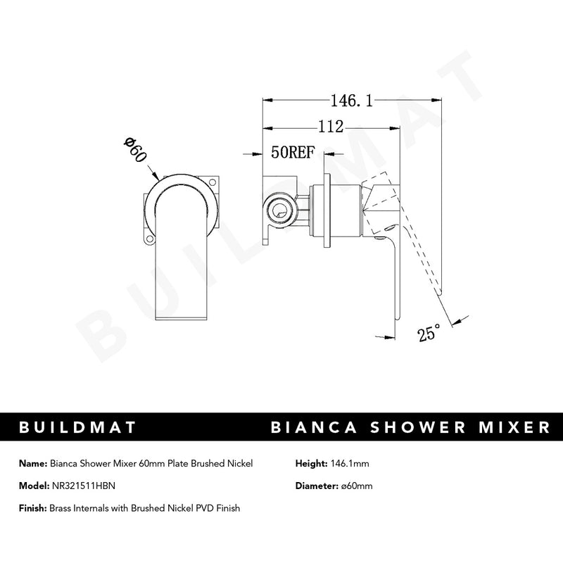 Bianca Shower Mixer with 60mm Round Plate Brushed Nickel