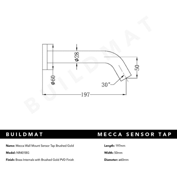 Nero Mecca Wall Mount Sensor Tap Brushed Gold