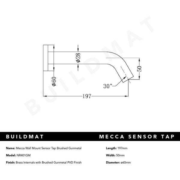 Nero Mecca Wall Mount Sensor Tap Brushed Gunmetal