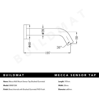 Mecca Wall Mount Sensor Tap Brushed Gunmetal