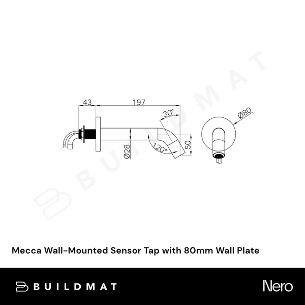 Nero Mecca Wall-Mounted Sensor Tap with 80mm Wall Plate Tumbled Antique Brass