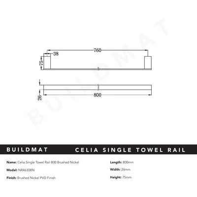 Celia Single Towel Rail 800mm Brushed Nickel