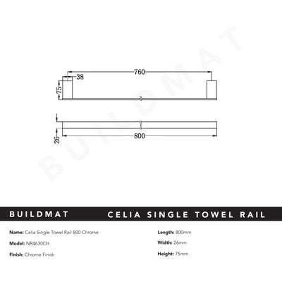 Celia Single Towel Rail 800mm Chrome