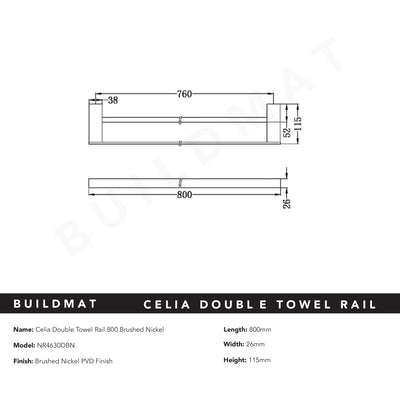 Celia Double Towel Rail 800mm Brushed Nickel