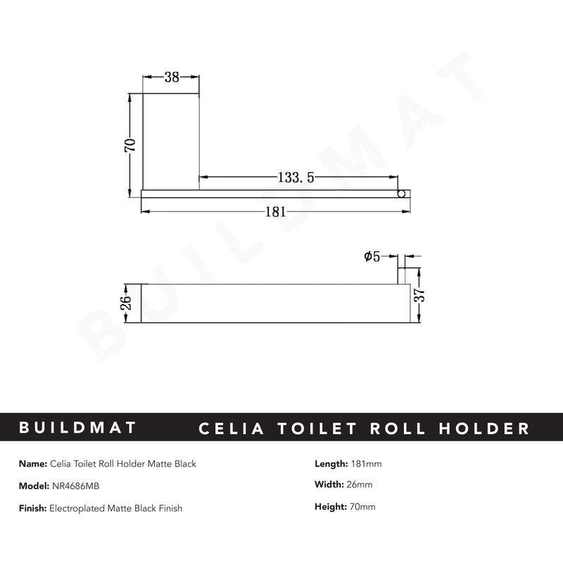 Celia Toilet Roll Holder Matte Black