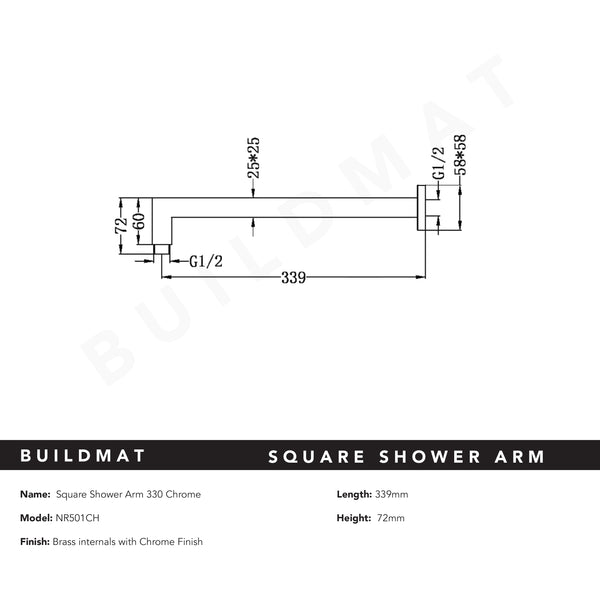 Nero Square Shower Arm Chrome