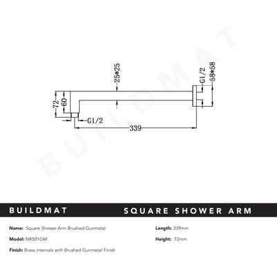 Square Shower Arm Brushed Gunmetal