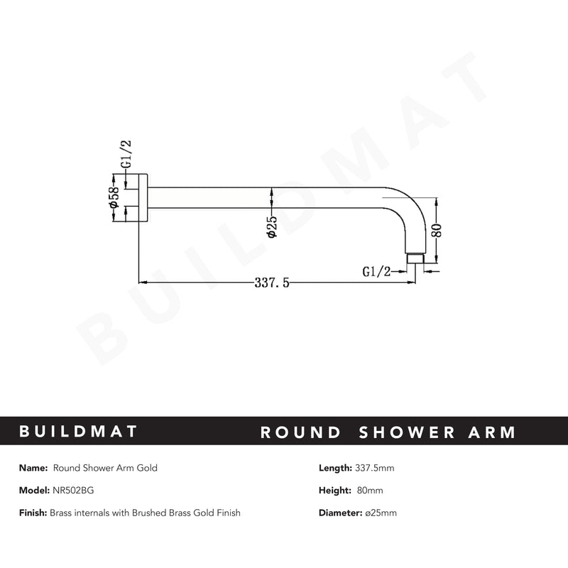 Round Shower Arm Brushed Gold