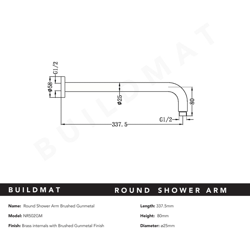 Round Shower Arm Gunmetal