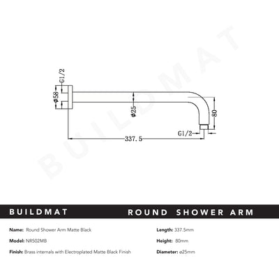 Round Shower Arm Matte Black