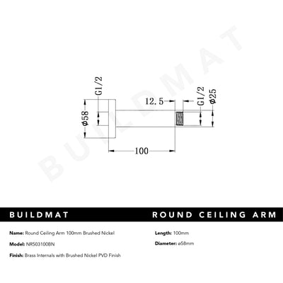 Round Ceiling Arm 100mm Brushed Nickel