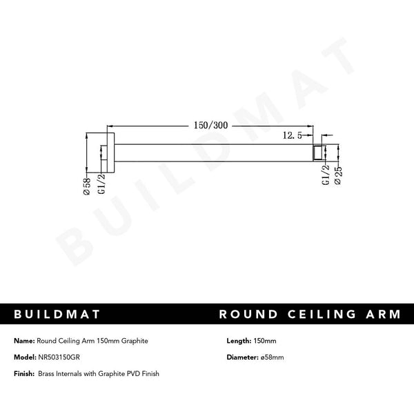 Nero Round Ceiling Arm 150mm Graphite