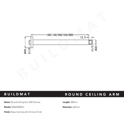 Round Ceiling Arm 300mm Chrome