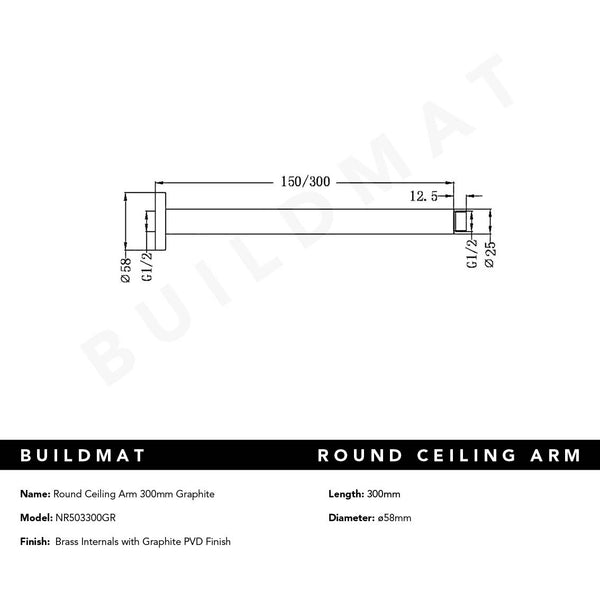 Nero Round Ceiling Arm 300mm Graphite