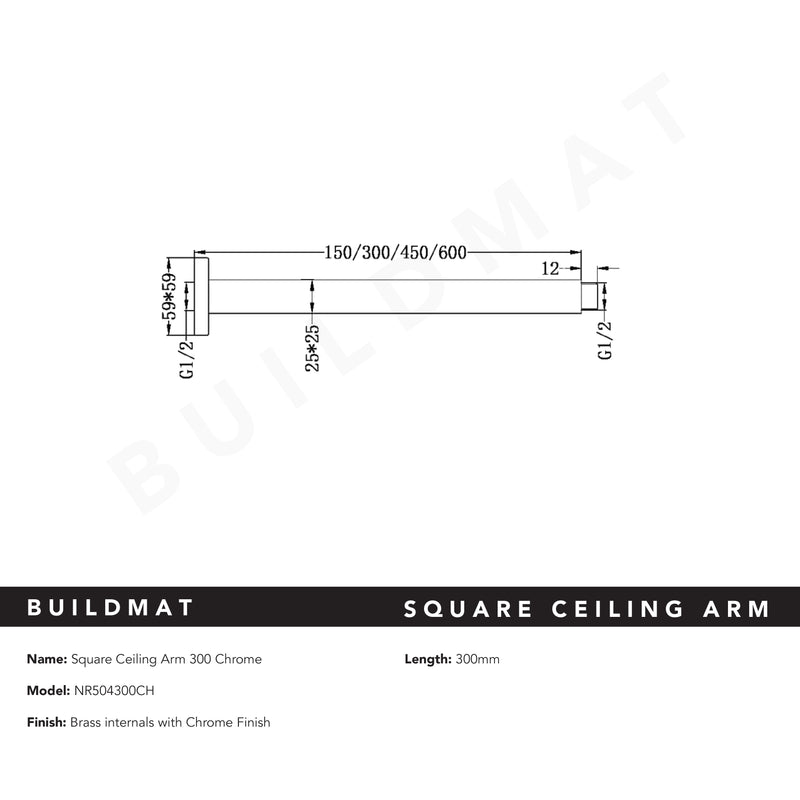 Square Ceiling Arm 300mm Chrome