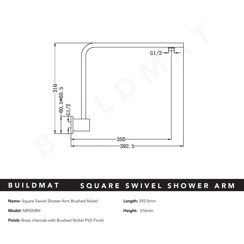 Square Swivel Shower Arm Brushed Nickel