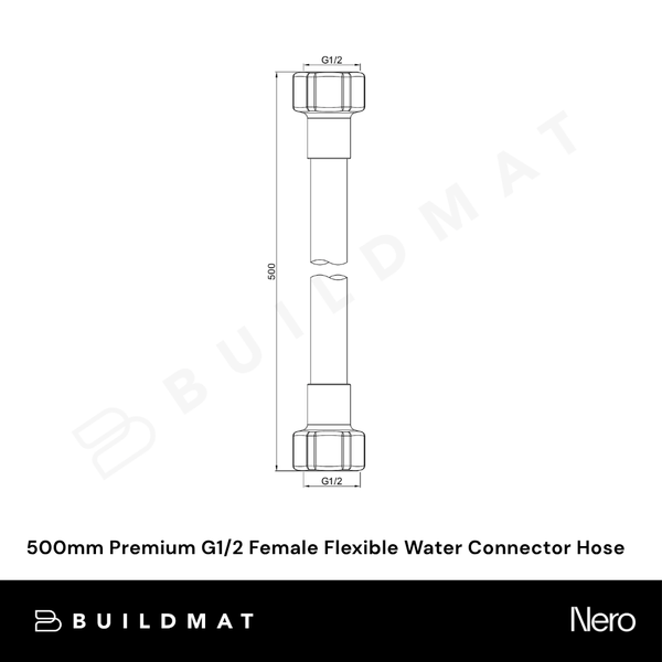 Nero 500mm Premium G1/2 Female Flexible Water Connector Hose Chrome