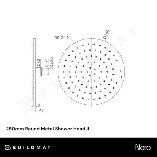 Nero 250mm Round Metal Shower Head II Matte Black