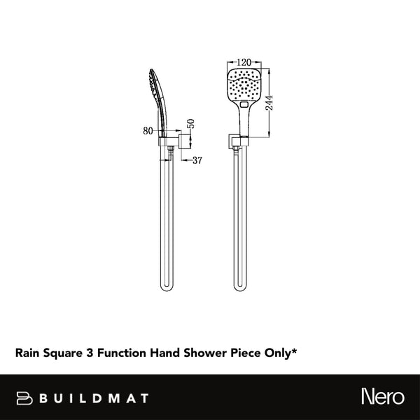 Nero Rain Square 3 Function Hand Shower Piece Chrome